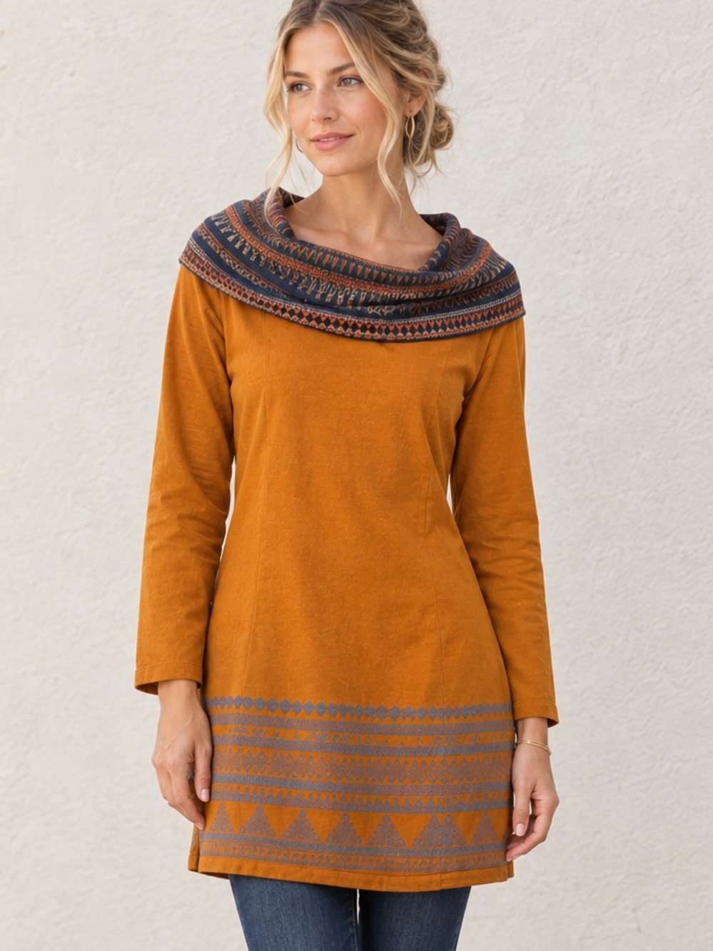 Leopards & Roses Woman Art-to-Wear Artsy Organic Tunic Top Y2K Cowl Neck Size S‎